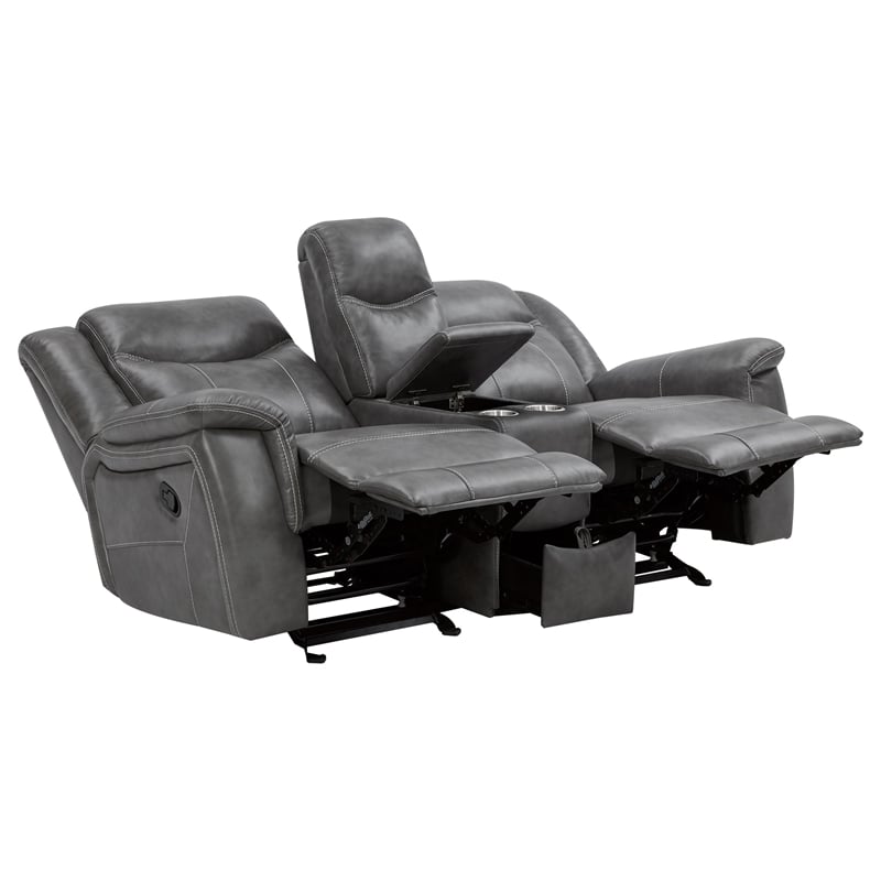 Pemberly Row Contemporary Faux Leather Motion Reclining Loveseat in Gray