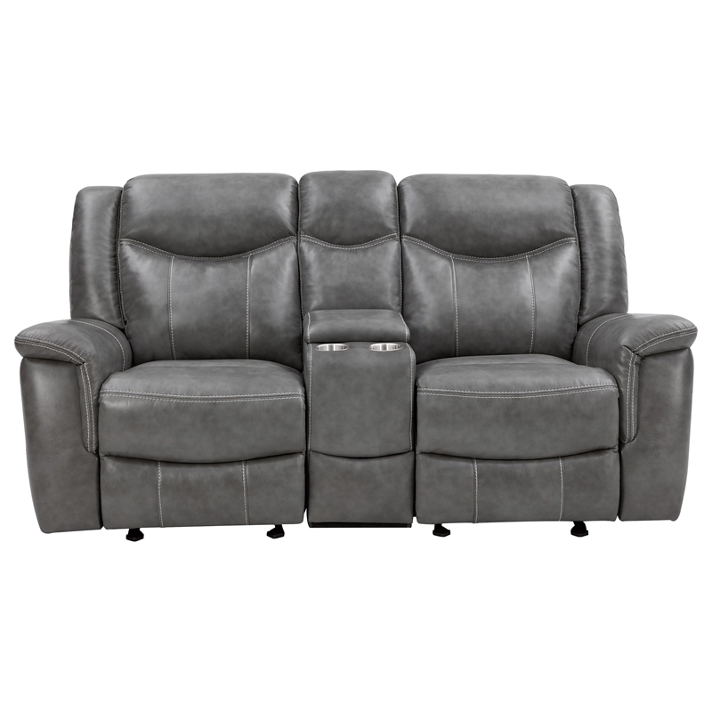 Pemberly Row Contemporary Faux Leather Motion Reclining Loveseat in Gray