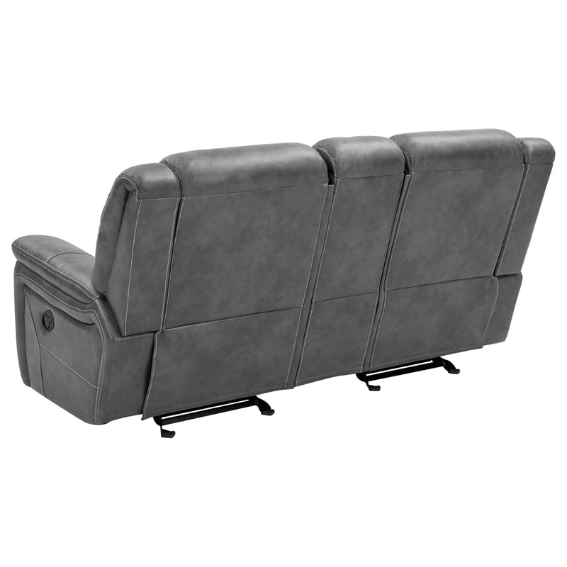 Pemberly Row Contemporary Faux Leather Motion Reclining Loveseat in Gray