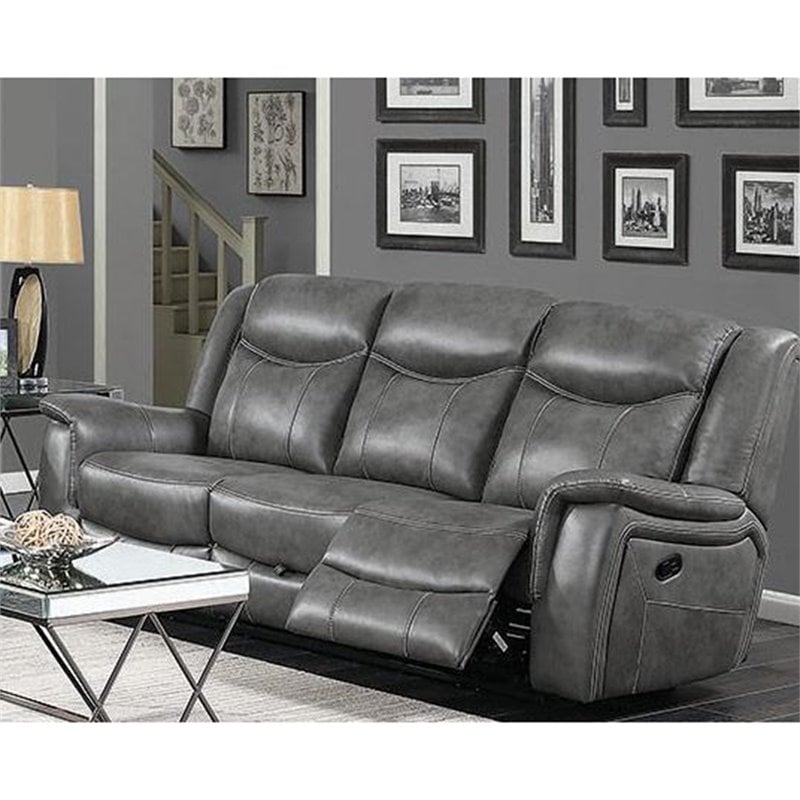 Pemberly Row 2-Piece Upholstered Faux Leather Motion Sofa Set in Gray