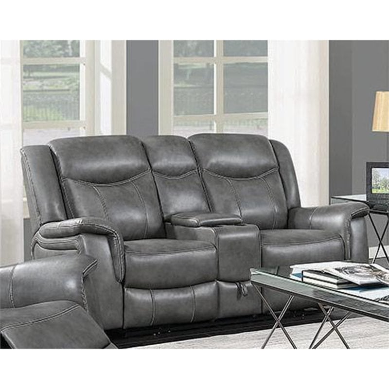 Pemberly Row 2-Piece Upholstered Faux Leather Motion Sofa Set in Gray