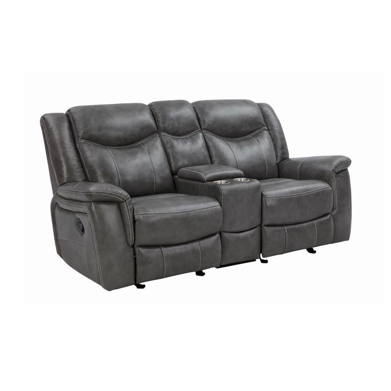 Pemberly Row 2-Piece Upholstered Faux Leather Motion Sofa Set in Gray