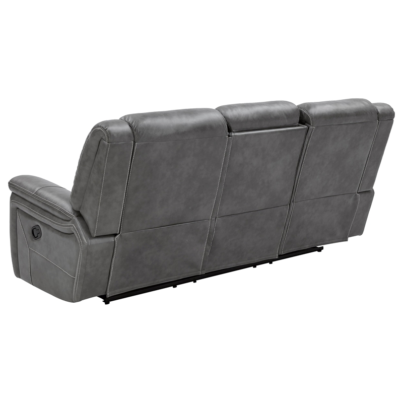 Pemberly Row Contemporary Upholstered Faux Leather Motion Sofa in Gray