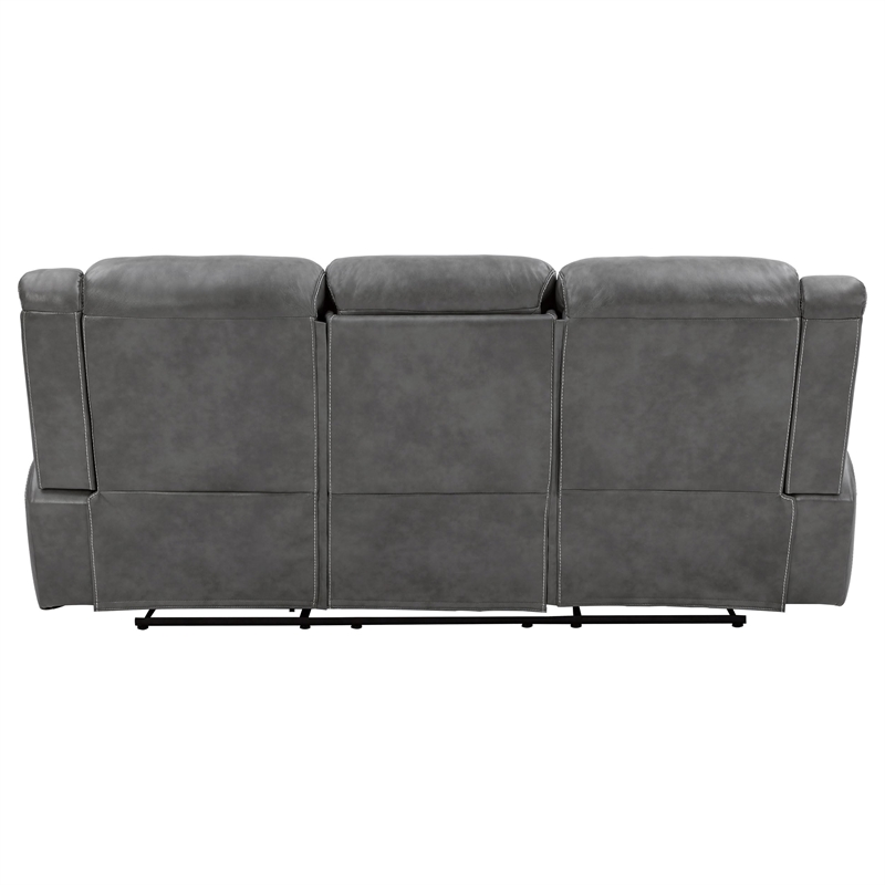 Pemberly Row Contemporary Upholstered Faux Leather Motion Sofa in Gray