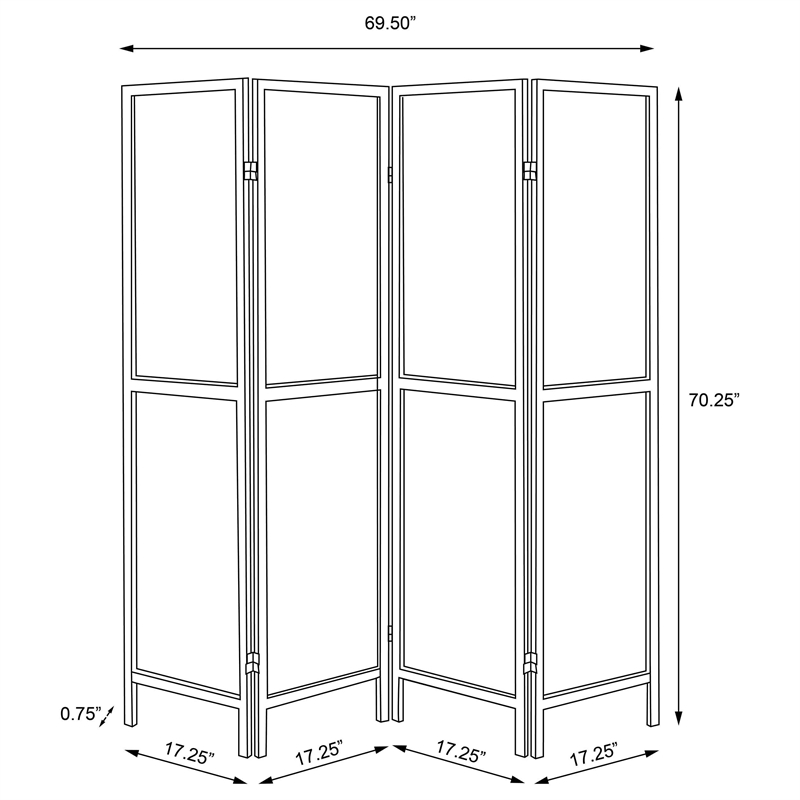 Pemberly Row Farmhouse Wood Four Panels Room Divider with Clean Lines in Nutmeg