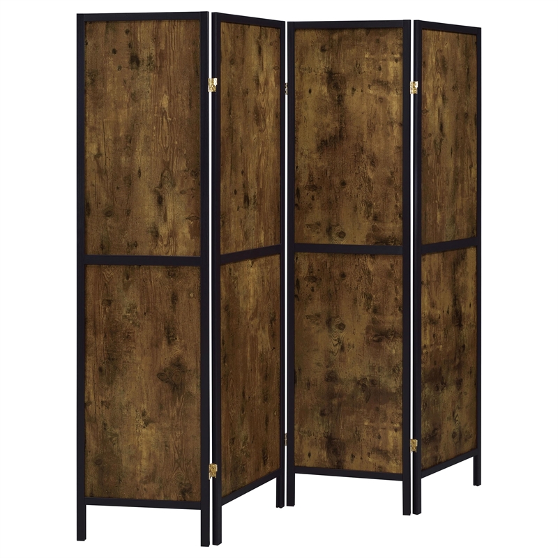 Pemberly Row Farmhouse Wood Four Panels Room Divider with Clean Lines in Nutmeg