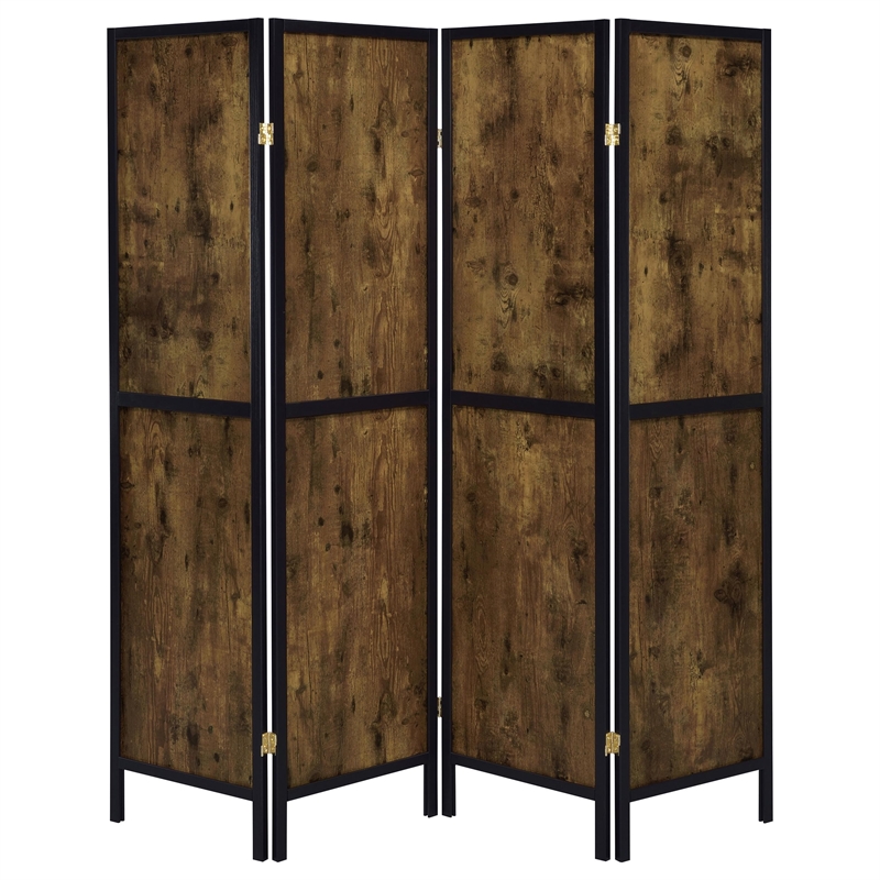 Pemberly Row Farmhouse Wood Four Panels Room Divider with Clean Lines in Nutmeg