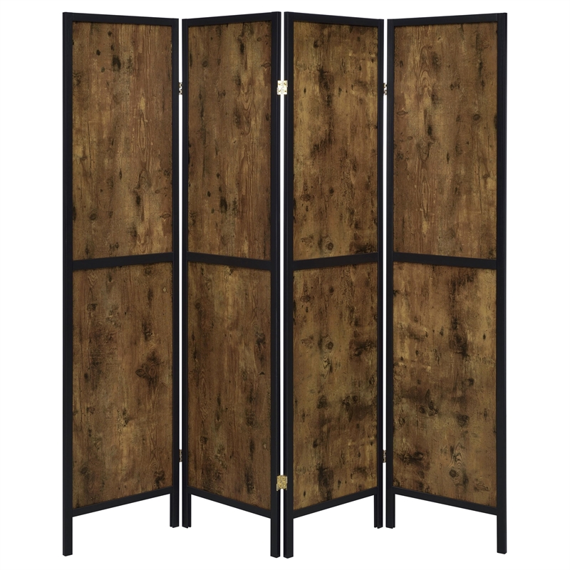 Pemberly Row Farmhouse Wood Four Panels Room Divider with Clean Lines in Nutmeg
