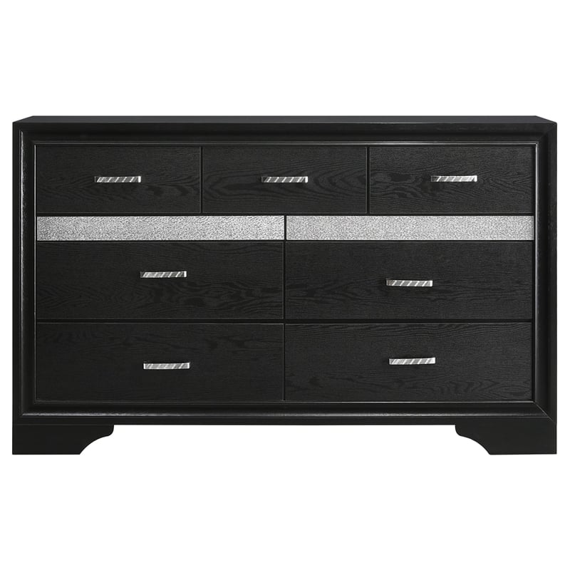 Pemberly Row Contemporary Wood Dresser with 7-Drawer in Black