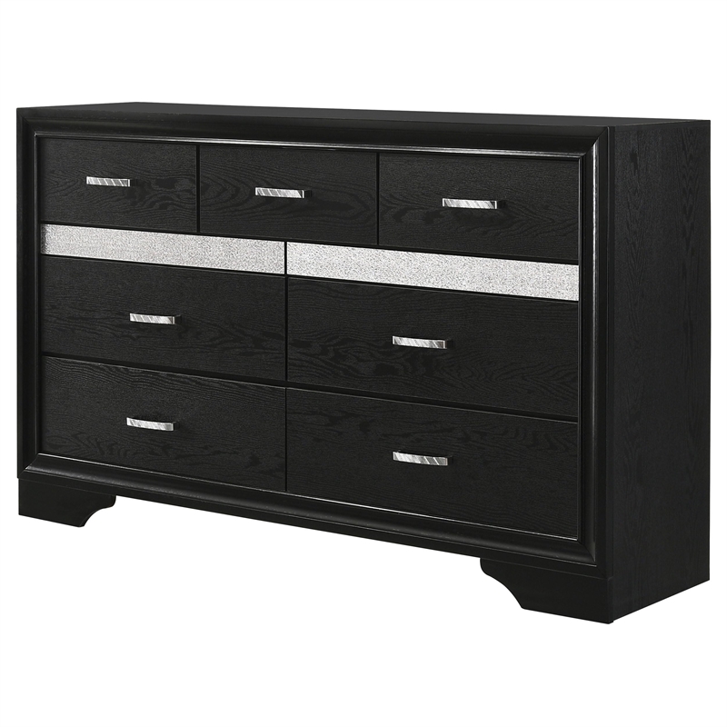 Pemberly Row Contemporary Wood Dresser with 7-Drawer in Black