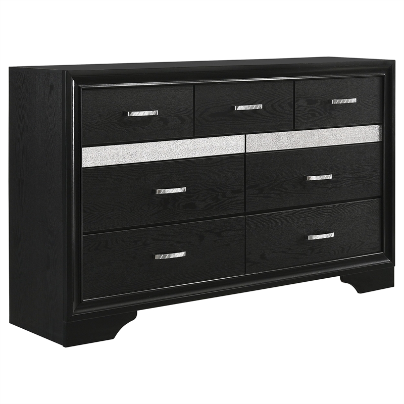 Pemberly Row Contemporary Wood Dresser with 7-Drawer in Black