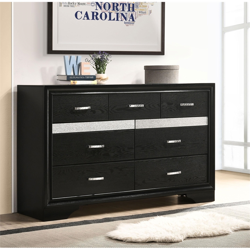 Pemberly Row Contemporary Wood Dresser with 7-Drawer in Black