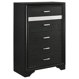 Pemberly Row Contemporary Wood 5-Drawer Rectangular Chest in Black
