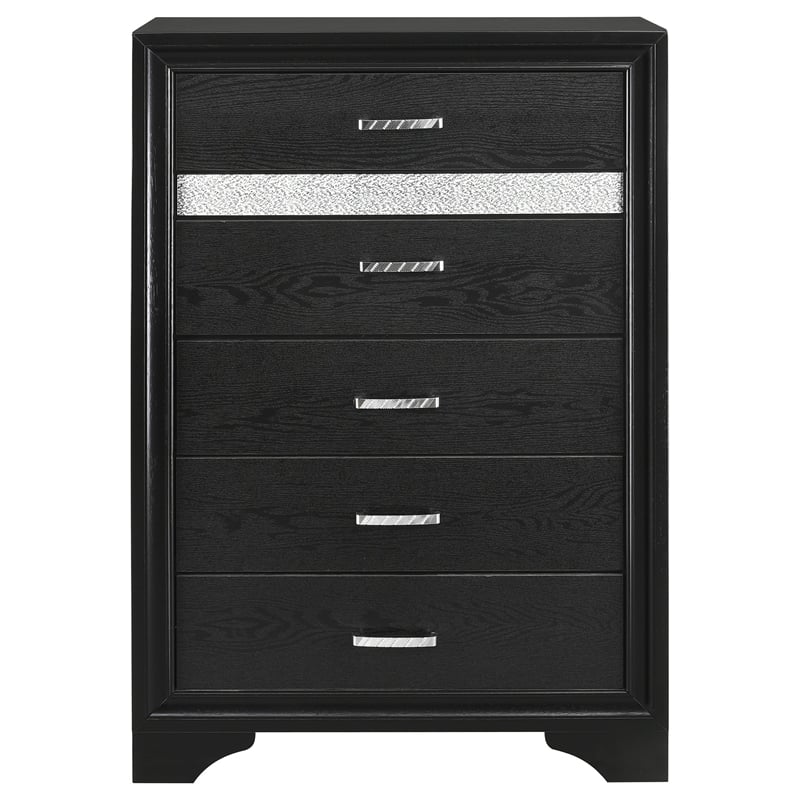 Pemberly Row Contemporary Wood 5-Drawer Rectangular Chest in Black