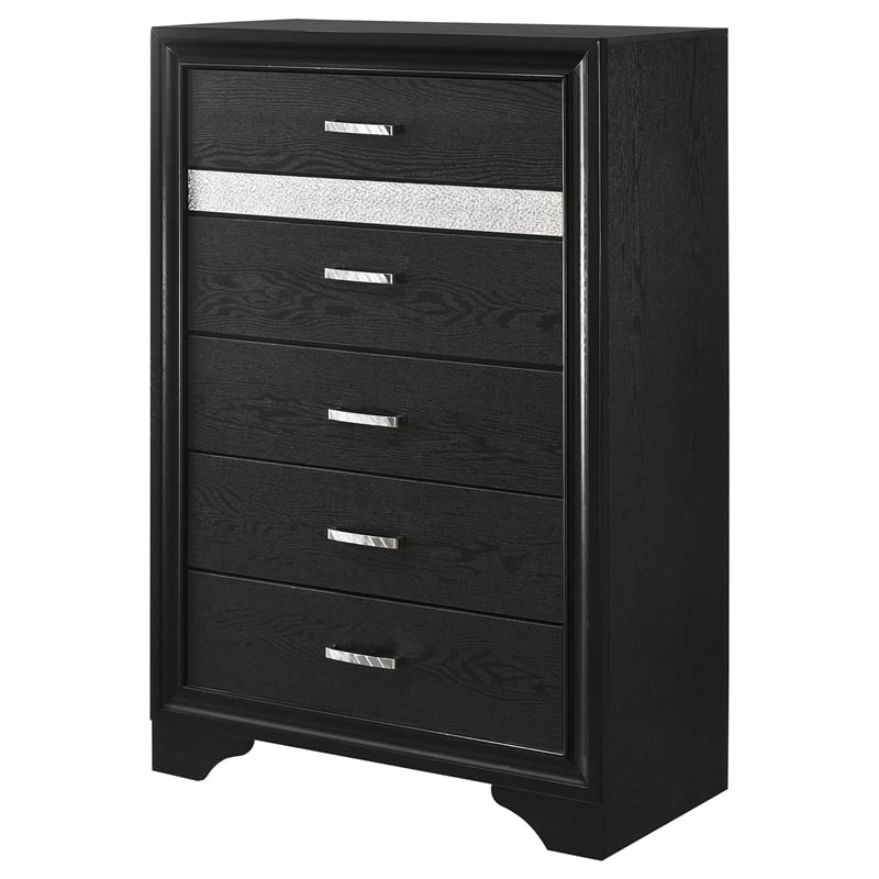 Pemberly Row Contemporary Wood 5-Drawer Rectangular Chest in Black