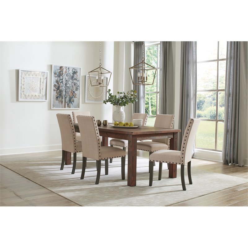Pemberly Row Rectangular Farmhouse Wood Dining Table with Simple Lines in Brown