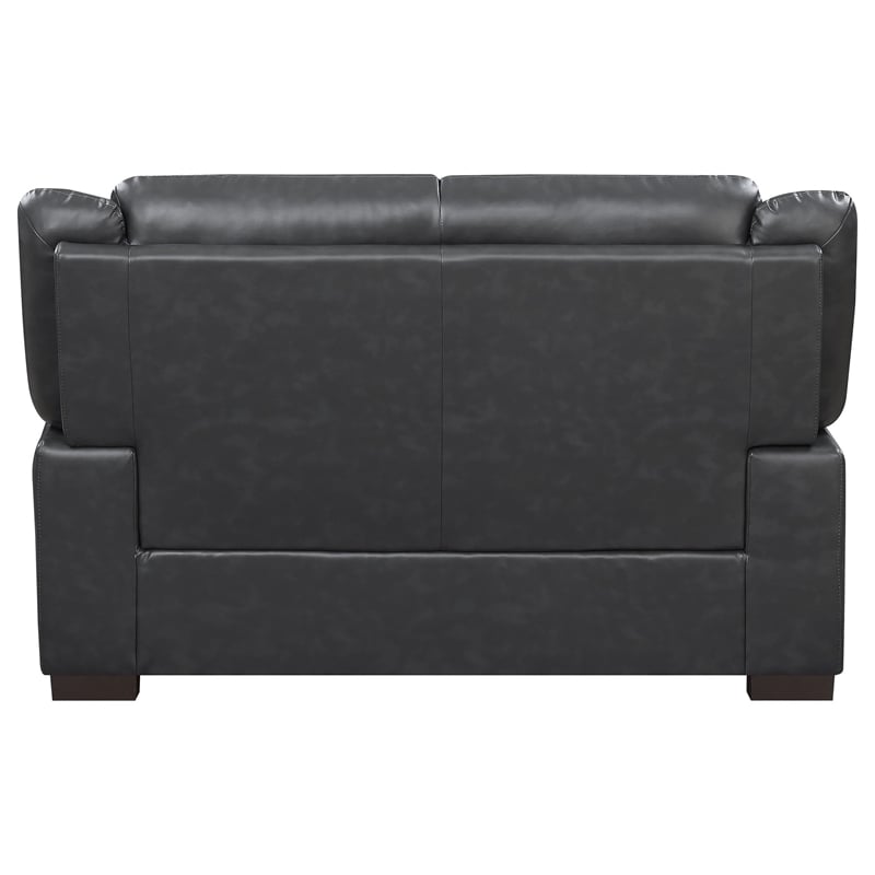 Pemberly Row Contemporary Faux Leather Pillow Top Arm Upholstered Gray Loveseat