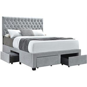 Pemberly Row 4-Drawer Button Tufted Fabric Eastern King Storage Bed in Gray