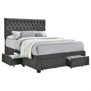 Pemberly Row 4-Drawer Button Tufted Fabric Eastern King Storage Bed in Charcoal