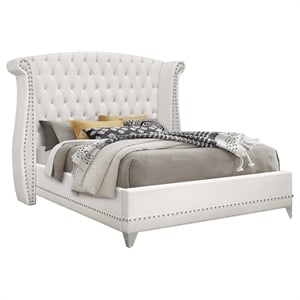 Pemberly Row Wingback Tufted Velvet Upholstered California King Bed in White