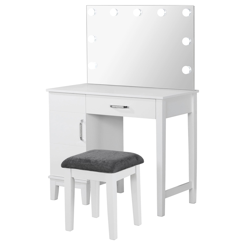 Pemberly Row Wood Vanity Set with LED Lights White and Dark Gray