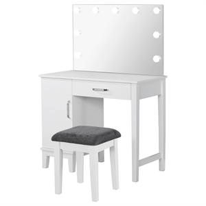 Pemberly Row Wood Vanity Set with LED Lights White and Dark Gray