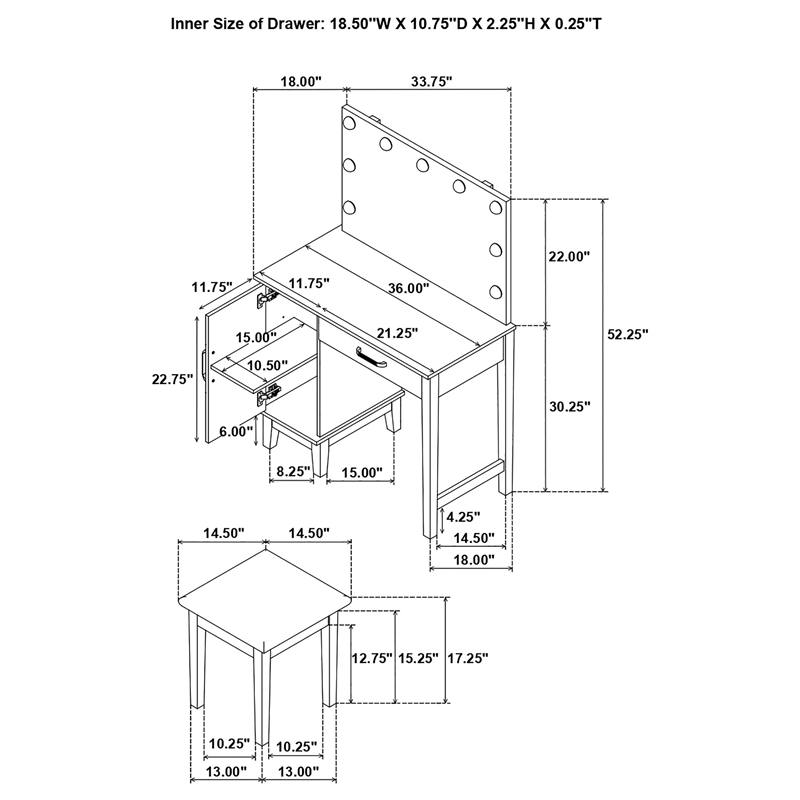 Pemberly Row Wood Vanity Set with LED Lights White and Dark Gray