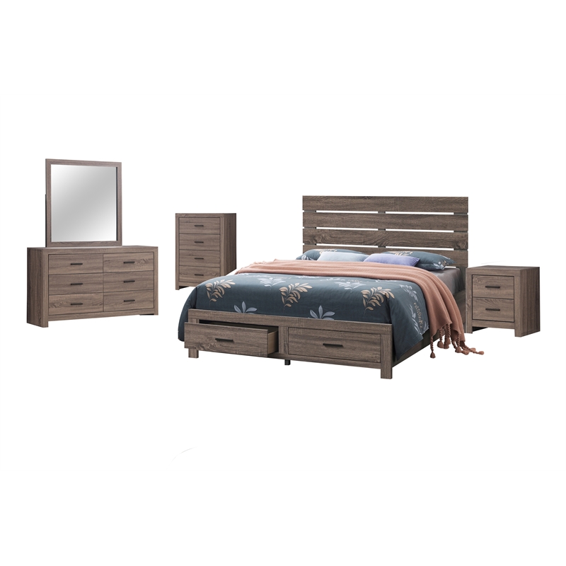 Pemberly Row 5-piece Eastern King Storage Wood Bedroom Set in Barrel Oak