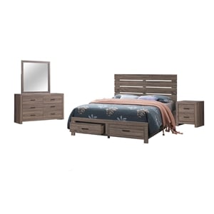 Pemberly Row 4-piece Queen Storage Wood Bedroom Set in Barrel Oak