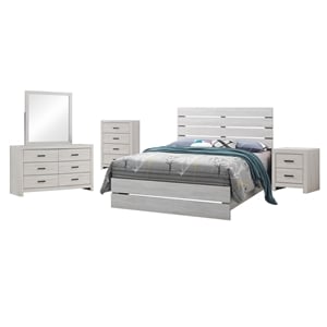 Pemberly Row 5-piece Queen Panel Wood Bedroom Set in Coastal White