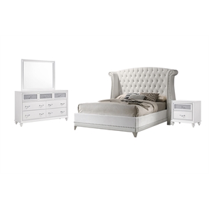 Pemberly Row 4-piece Upholstered Queen Wood Bedroom Set White