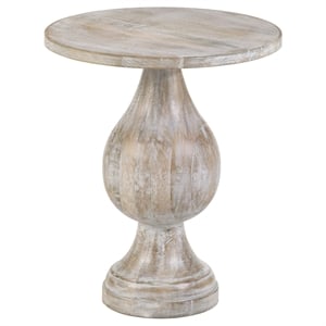 Pemberly Row Pedestal Round Wood Accent Table in White Washed