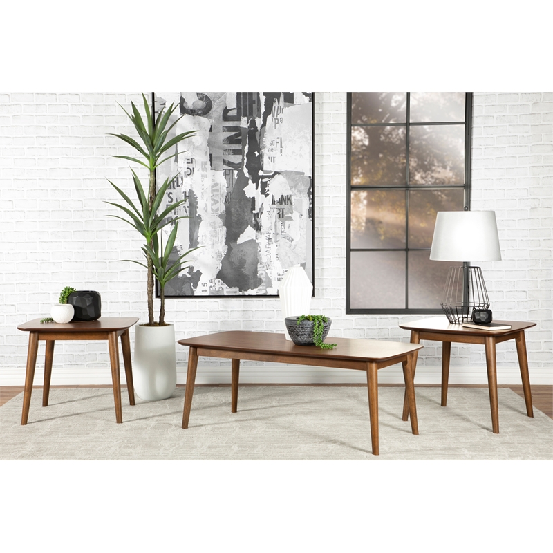 Pemberly Row 3-Piece Wood Occasional Coffee Table Set in Natural Walnut