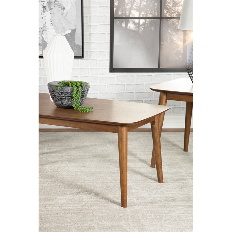 Pemberly Row 3-Piece Wood Occasional Coffee Table Set in Natural Walnut