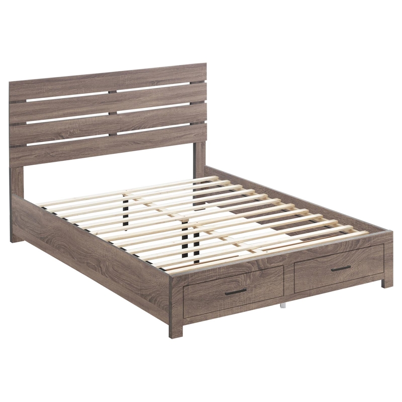 Pemberly Row Farmhouse Wood Queen Storage Bed with Platform System in Barrel Oak