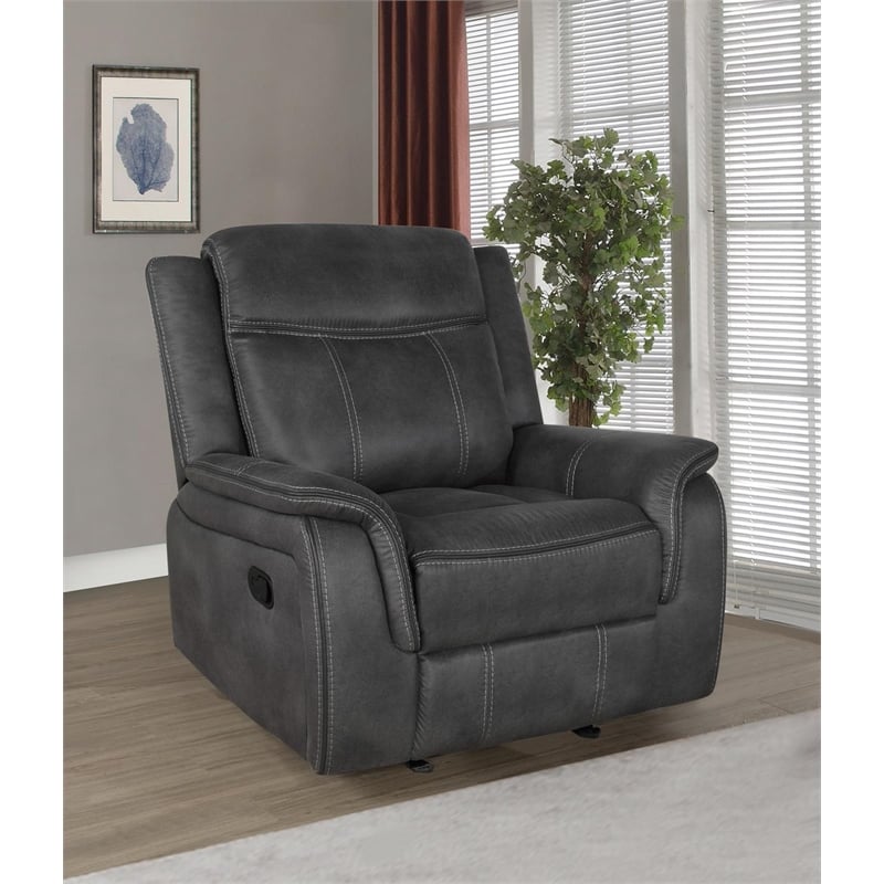 Pemberly Row Faux Leather Upholstered Tufted Back Glider Recliner Charcoal