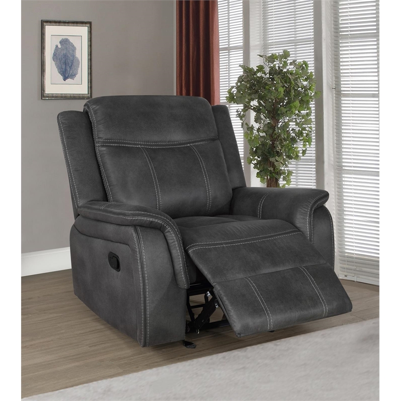 Pemberly Row Faux Leather Upholstered Tufted Back Glider Recliner Charcoal