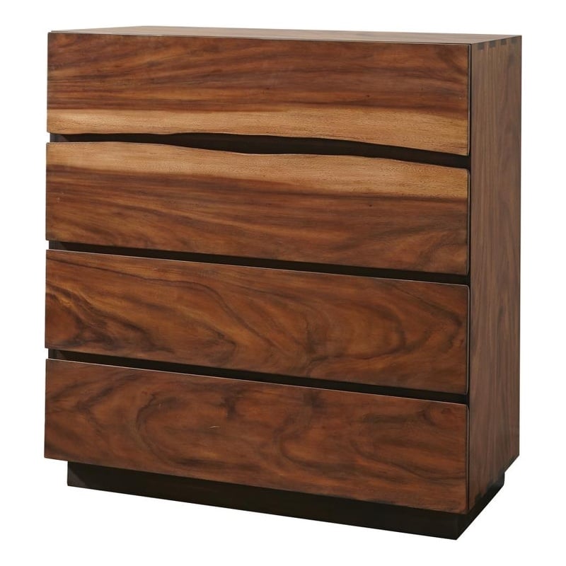 Pemberly Row Farmhouse 4-drawer Wood Chest in Smokey Walnut and Brown