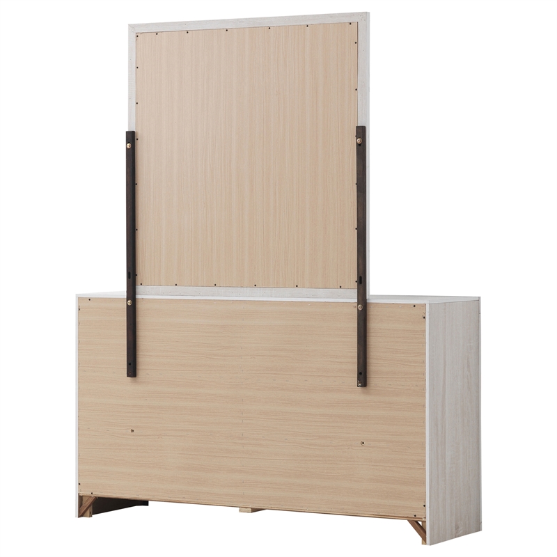 Pemberly Row 6-drawer Wood Dresser with Mirror Coastal White