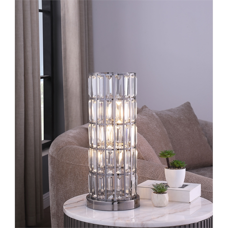 Pemberly Row 20-inch Crystal Shade Bedside Metal Table Lamp Black