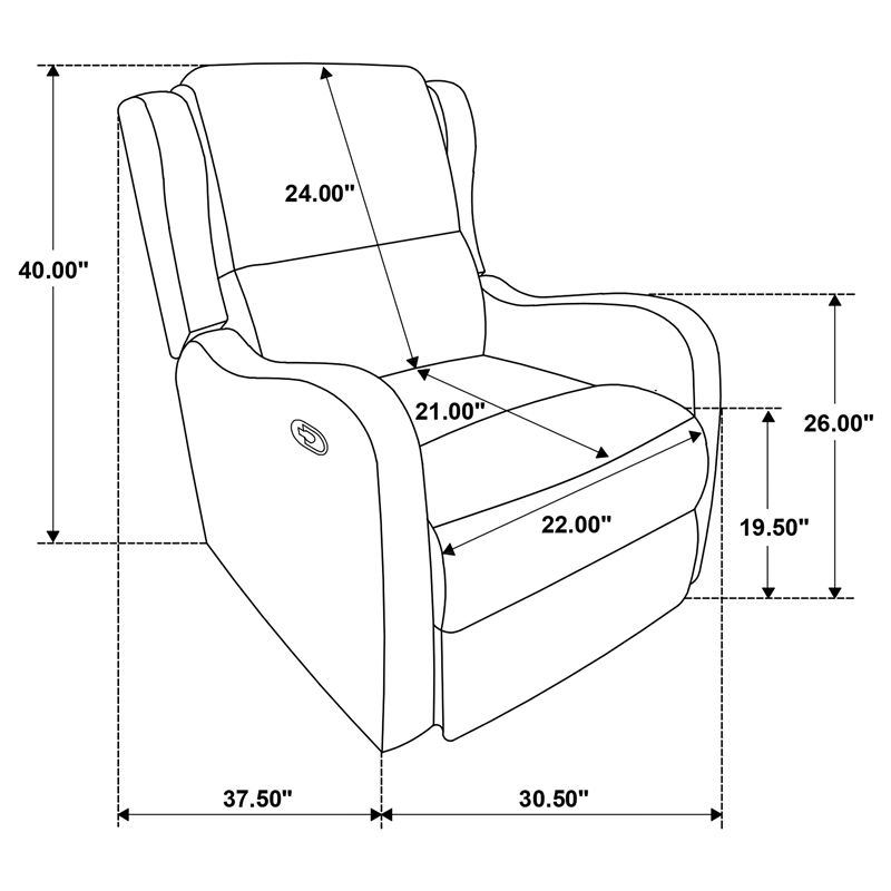 Pemberley Row Faux Leather Ivory Recliner Chair Non-Power Wall Hugger 38.25