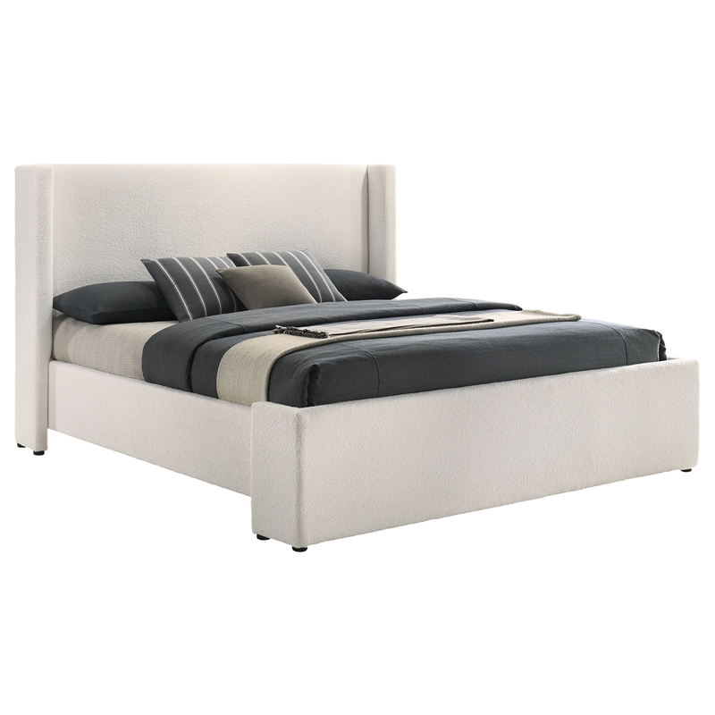 Pemberly Row Boucle Fabric Upholstered Eastern King Platform Bed White