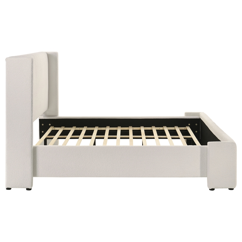 Pemberly Row Boucle Fabric Upholstered Eastern King Platform Bed White