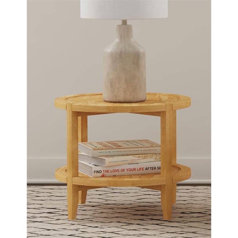 Pemberly Row Transitional Round Solid Wood Side End Table in Maple Brown