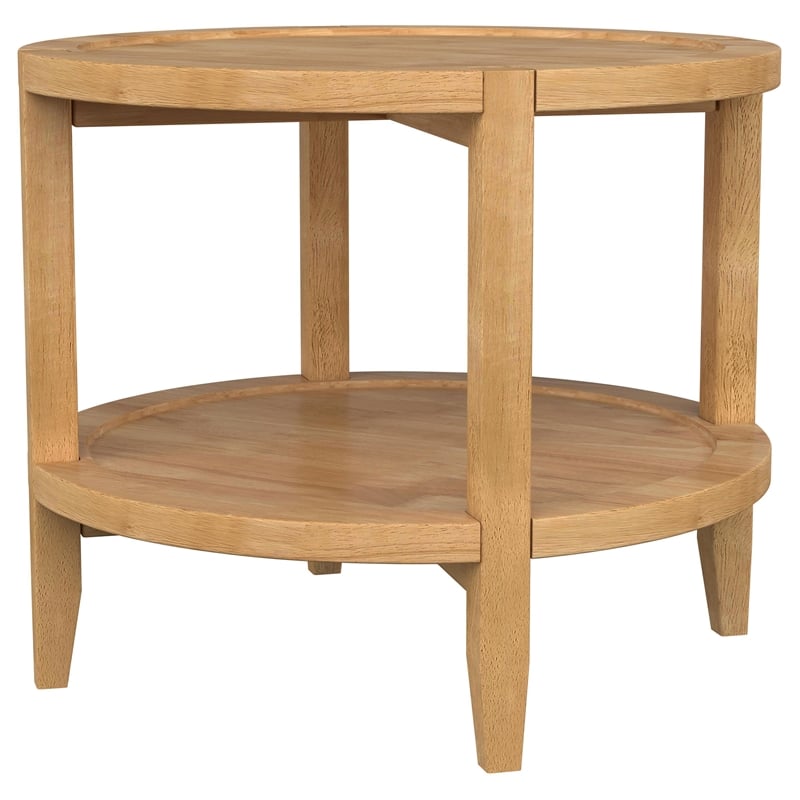 Pemberly Row Transitional Round Solid Wood Side End Table in Maple Brown
