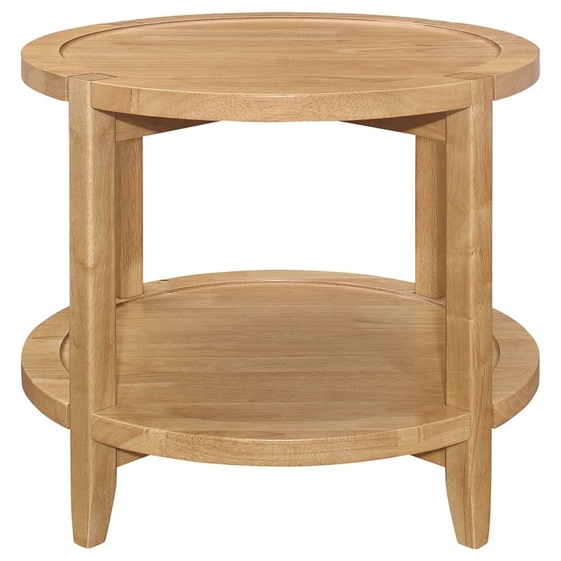 Pemberly Row Transitional Round Solid Wood Side End Table in Maple Brown