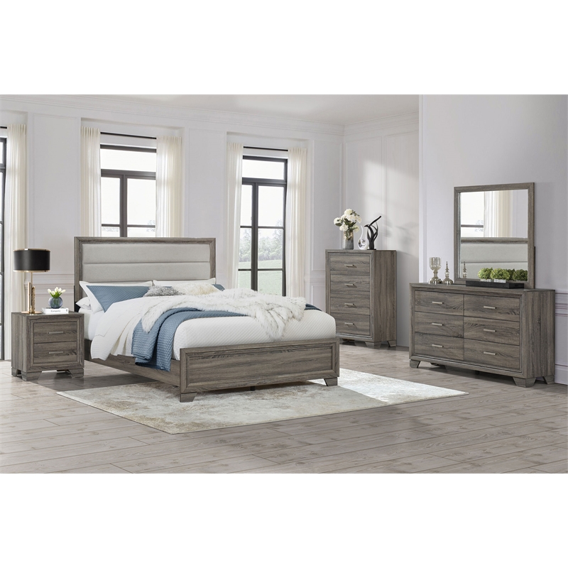 Pemberly Row 5-Piece Transitional Wood Queen Bedroom Set in Brown Oak
