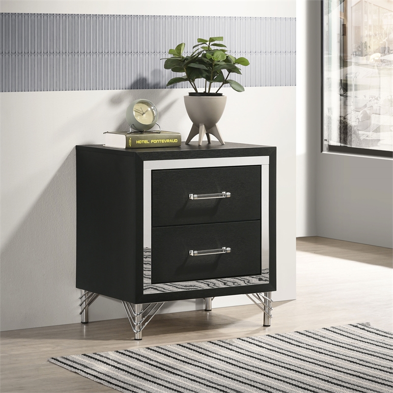 Pemberly Row 2-Drawer Rectangular Modern Engineered Wood Nightstand in Black