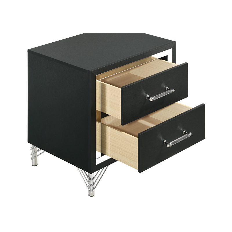 Pemberly Row 2-Drawer Rectangular Modern Engineered Wood Nightstand in Black