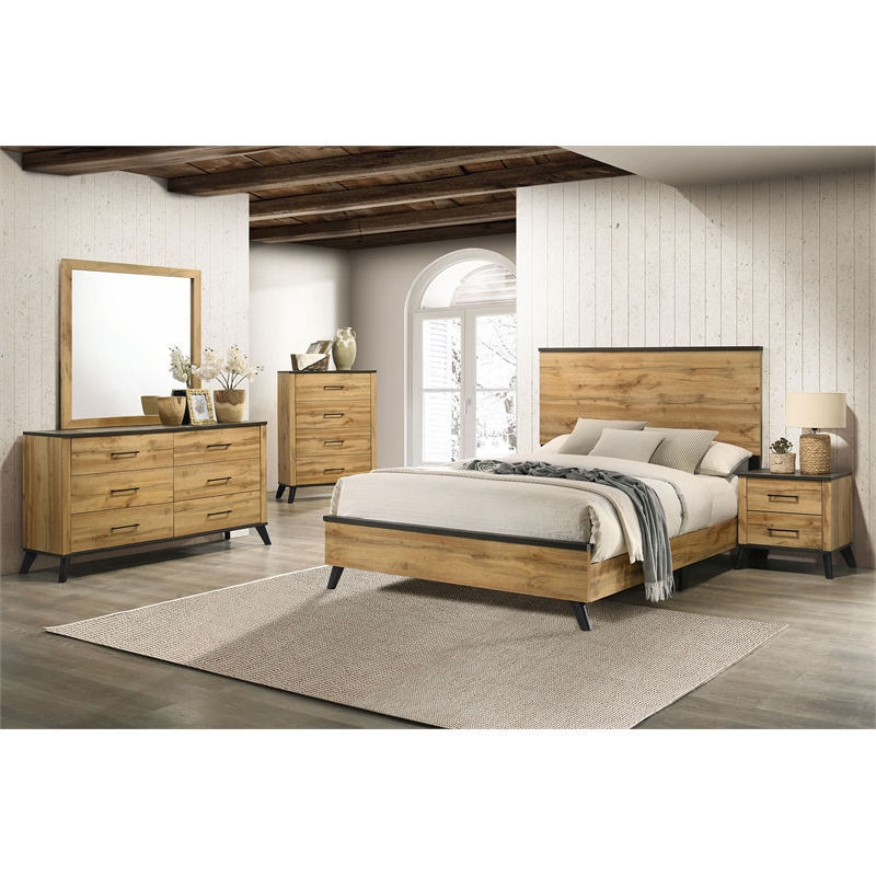 Pemberly Row 5-Piece Wood Full Bedroom Set in Natural Pine and Brown